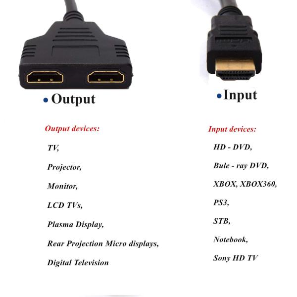MALE HDMI TO FEMALE HDMI CONNECTOR سلك توصيل من ذكر اتش دي إلى 2 انثى اتش دي بطول 30سم مناسب لتوصيل جهاز الكمبيوتر على شاشتين 